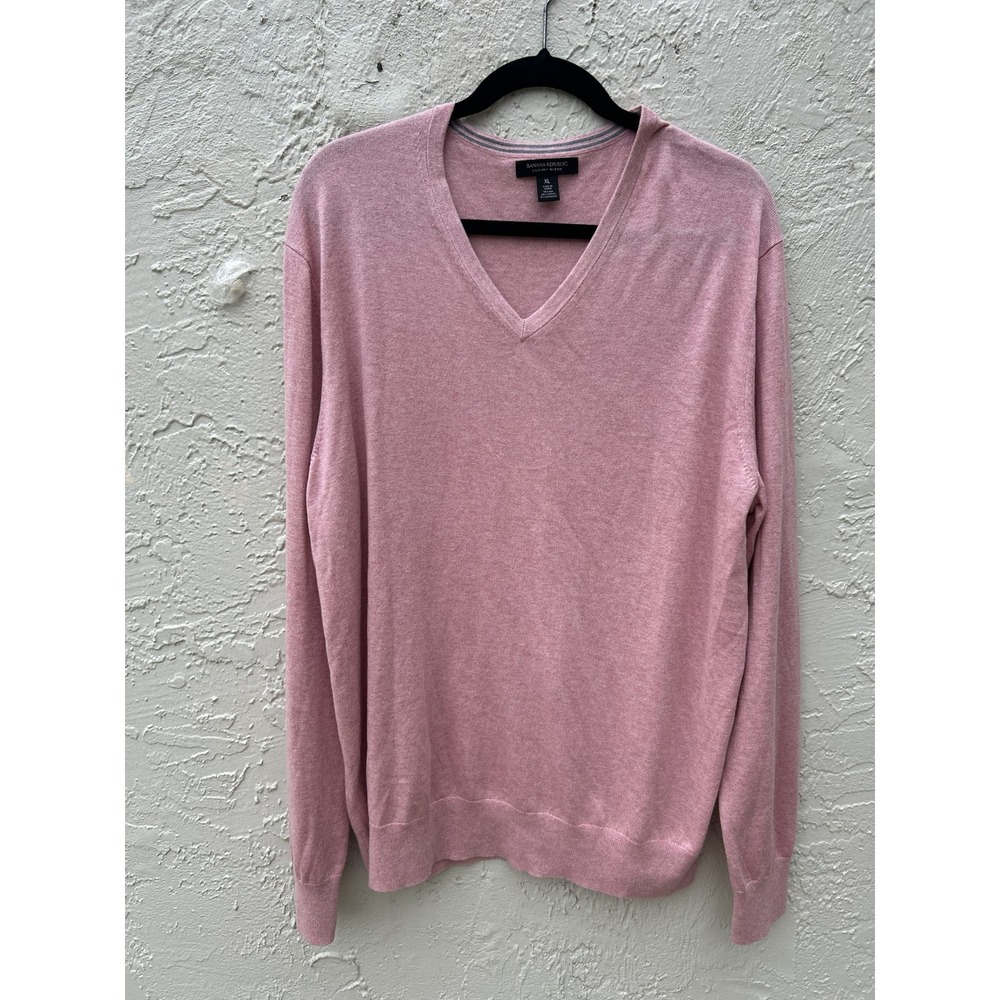 Banana Republic Mens XL Pink Silk Cotton Cashmere Luxury Blend V-Neck Sweater